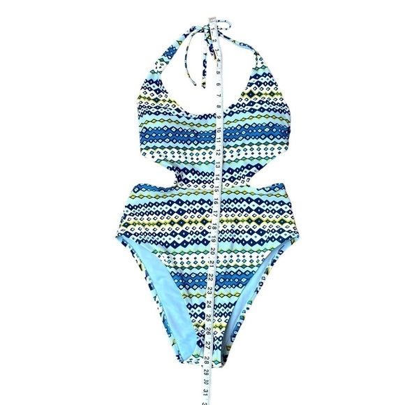 AERIE One Piece Swimsuit Cut Out Geometric Print Halter - Picture 8 of 8